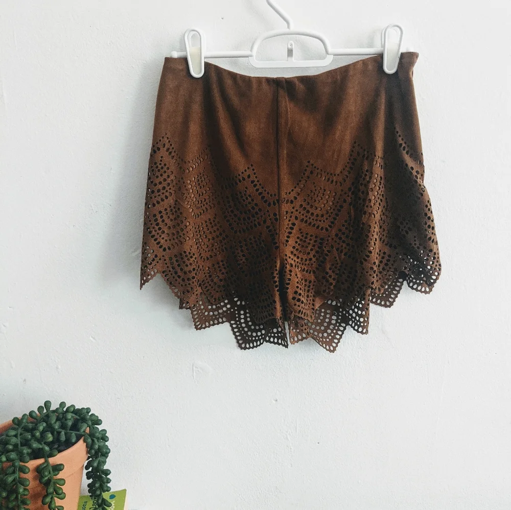 Phanuel Suede Leather Lace Mini Shorts